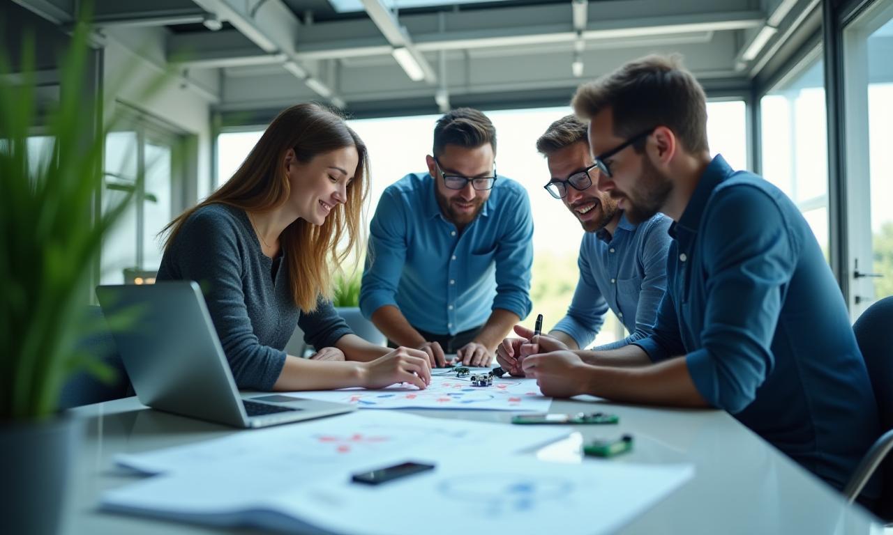 Urban Cat Systems team collaborating on IoT device design